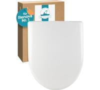 Calmwaters® Abattant de WC antibactérien pour Keramag Renova Nr. 1, siège de toilette avec fermeture douce, couvercle en duroplast, forme en D recouvrante, charnière en acier inoxydable, blanc