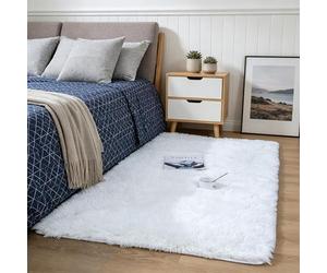 Calore Tapis de Salon Tapis pour Chambre Tapis Shaggy Tapis Moderne Interieur Tapis de Sol Shaggy Confortable (Blanc, 80 x 120 cm)