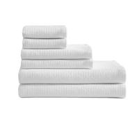 Calvin Klein Lot de 6 Serviettes de Bain en Coton Doux avec gaufré sur Le Devant texturé et Dos en éponge, légères de 650 g/m², Comprenant des Serviettes de Bain, des Mains et des Doigts avec Boucle