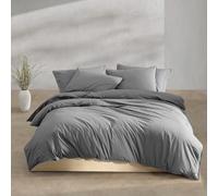 Calvin Klein - Parure de lit Moderne en Percale de Coton lavé avec Housse de Couette et taies Assorties - décoration d'intérieur Confortable certifiée Oeko-Tex (Graphite, pour lit King Size)