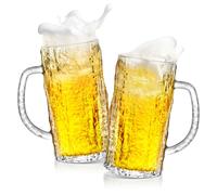 Cambareign Lot de 2 tasses à bière en cristal de 500 ml avec poignée, tasses en verre pour congélateur, cadeaux pour homme