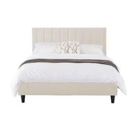 Lit Double CAMBRIDGE Velours Beige 140 x 190 cm | Tête capitonnée moelleuse, sommier 24 lattes peuplier, structure plywood robuste