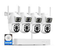 Camcamp 2.5K Kit Caméra Surveillance WiFi Extérieure sans Fil,Double Objectif & Double Vue,360°PTZ,10CH NVR et 500Go HDD, Audio bidirectionnel,Vision Nocturne Couleur,Suivi Auto,Enregistrement 24/7