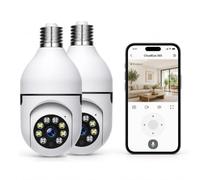 Camcamp Ampoule Camera Surveillance WiFi Exterieure interieur sans fil IP65 | Lot de 2 maison caméras de surveillance 2K HD video, Accès à distance via l'application, Sirène et Alarme Lumineuse,