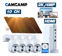 CAMCAMP Caméra Surveillance Wifi Extérieure 4MP Sans Fil Solaire Kit 4pcs Caméra Spotlight Zoom 5X Vision Nocturne Couleur