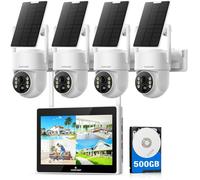 CAMCAMP Kit Caméra Surveillance Solaire WiFi Exterieure sans Fil 4MP 360° PTZ IP66 avec 10"" NVR écran 500GB Stockage