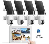 CAMCAMP Kit Caméra Surveillance Solaire WiFi Exterieure Sans Fil 4MP avec 7"" NVR écran