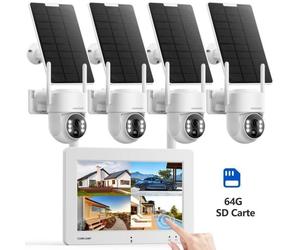 CAMCAMP Kit Caméra Surveillance Solaire WiFi Exterieure Sans Fil 4MP avec 7"" NVR écran