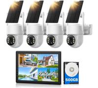CAMCAMP Kit Caméra Surveillance WiFi Exterieure Sans Fil Solar Security PTZ 4MP Audio bidirectionnel 10"" NVR écran