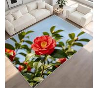 Camélia Rouge Tapis 150x240 cm Fleurs et Plantes Moquette Antiderapant à Poils Courts Tapis 3D Lavable en Machine Convient aux Chambres, Bureaux Salons et Couloirs c-610