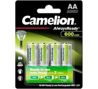 Camelion 17406403 Batterie Ni-MH, HR03/AAA/Micro, Chrome 600 mAh, Lot de 4 HR6/AA/Mignon/600 mAh/4pièces Chrom