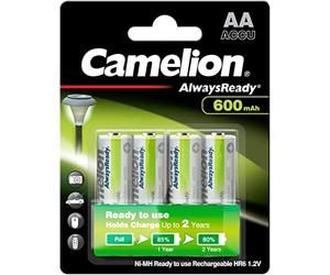 Camelion 17406403 Batterie Ni-MH, HR03/AAA/Micro, Chrome 600 mAh, Lot de 4 HR6/AA/Mignon/600 mAh/4pièces Chrom