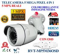 CAMÉRA BULLET 5 MPX EXCELLENTE VISION NOCTURNE OPTIQUE FIXE DE 3,6 MM OSD TOP
