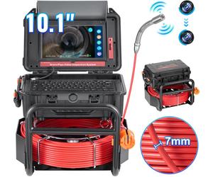 Caméra de canalisation SucceBuy, 165 pieds/50 m de diamètre, caméra d'égout autonivelante avec écran tactile 10,1 pouces, émetteur 512 Hz et compteur de distance, caméra de canalisation IP67 à spool a