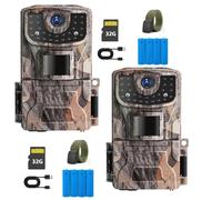 Caméra de chasse 2K 36 MP avec vision nocturne, écran HD 2 pouces, étanche IP66, avec détecteur de mouvement, caméra de surveillance des animaux, carte de 32 Go incluse (lot de 2)