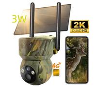 Caméra de chasse 4G LTE avec carte SIM et application Caméra de surveillance extérieure 2K solaire 336° PTZ Caméra de surveillance extérieure rechargeable 4G Caméra de chasse Caméra pour animaux sauva
