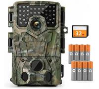 Caméra de chasse 4K 48 MP avec carte 32 Go et 8 piles, caméra de chasse avec détecteur de mouvement et vision nocturne, caméra de vision nocturne grand angle 120° IP66 étanche pour la chasse