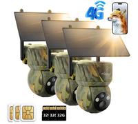 Caméra de chasse usogood 4G LTE à énergie solaire 2K 360° PZT avec application mobile, carte SIM 32 Go, détecteur de mouvement et vision nocturne (lot de 3)