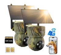 Caméra de chasse usogood 4G LTE à énergie solaire 2K 360° PZT avec application mobile, carte SIM 32 Go, détecteur de mouvement et vision nocturne (lot de 2)