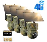 Caméra de chasse usogood 4G LTE à énergie solaire 360° 2K avec carte SIM et carte mémoire de 32 Go, application de transmission sur smartphone, étanche, batterie 7800 mAh, lot de 4