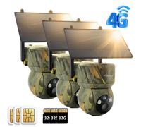 Caméra de chasse usogood 4G LTE à énergie solaire 360° 2K avec carte SIM et carte mémoire de 32 Go, application de transmission sur smartphone, étanche, batterie 7800 mAh, lot de 3