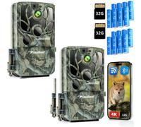 Caméra de chasse Usogood avec application de transmission sur smartphone, caméra 4K Wi-Fi avec détecteur de mouvement, vision nocturne, étanche, déclenchement en 0,5 seconde, 32 Go inclus, 8 piles AA,