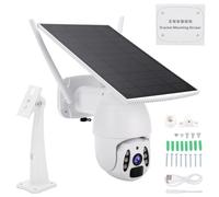 Caméra de sécurité extérieure solaire, caméra de sécurité WiFi panoramique et inclinable avec vue à 355, détection de mouvement PIR, audio