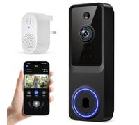Caméra de sécurité sans fil 1080p, sonnette vidéo WiFi alimentée par | Détection humaine IA, large vue de 120°, Wi-Fi 2,4 GHz, vision nocturne, prise en charge du carillon 433 MHz