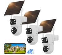 Caméra de sécurité solaire 4G triple objectif avec batterie d'une autonomie de 3 mois et détection PIR – Double objectif, vision nocturne 2K, contrôle à distance via une application pour la surveillan