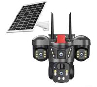 Caméra de sécurité solaire 4K à trois objectifs sans fil, 2,4 g et WiFi, caméra PTZ rotative à 360° avec double détection, vision nocturne, alarme, étanchéité IP66 pour la sécurité à domicile (Wi-Fi