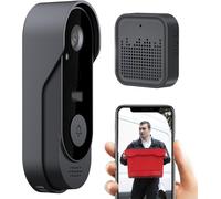 Caméra de sonnette connectée - Caméra de surveillance pour porte - Surveillance de l'entrée - Détection de mouvement par intelligence artificielle - Dimensions : 7 x 5 x 16 cm - Noir