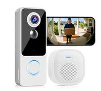 Caméra de sonnette sans fil avec carillon, 2K HD Smart 2,4 G WiFi, vue de la tête aux pieds, fonctionne avec piles, détection de mouvement PIR, audio bidirectionnel, vision nocturne, carte SD/Cloud