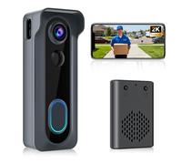 Caméra de sonnette sans fil avec carillon, caméra vidéo 2K HD sûre, fonctionne avec piles, détection de mouvement PIR, audio bidirectionnel, vision nocturne, Wi-Fi 2,4 GHz, stockage en nuage