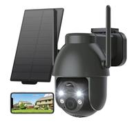 Caméra de surveillance 2K 3MP extérieure solaire 360° PTZ extérieure batterie 2,4 GHz sans fil avec détecteur de mouvement PIR vision nocturne couleur