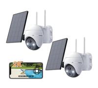 Caméra de surveillance 2K Wi-Fi d'extérieur sans fil, caméra solaire PTZ 360°, batterie rechargeable, 2,4 GHz, vision nocturne couleur, détection PIR, cloud, 2 PC (blanc)