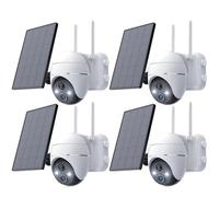 Caméra de surveillance 2K Wi-Fi d'extérieur sans fil, caméra solaire PTZ 360°, batterie rechargeable, 2,4 GHz, vision nocturne couleur, détection PIR, cloud, 4 PC (blanc)