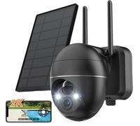 Caméra de surveillance 2K Wi-Fi d'extérieur sans fil, caméra solaire PTZ 360°, batterie rechargeable, 2,4 GHz, vision nocturne couleur, détection PIR, audio bidirectionnel