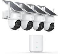 Caméra de surveillance 2K, Wi-Fi, pour extérieur, sans fil, kit de 4 caméras avec base Aosu, sans frais mensuels, suivi automatique 360° PTZ, caméra solaire 3 MP