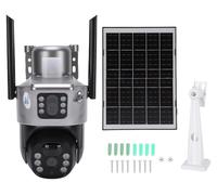 Caméra de surveillance 4G avec panneau solaire, double objectif, résolution HD 4 MP, détection de mouvement, étanche, sans fil, PTZ, pour une utilisation en intérieur et en extérieur