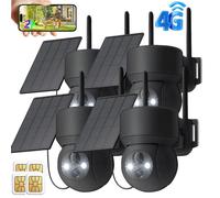 Caméra de surveillance 4G LTE d'extérieur à énergie solaire, caméra 2K avec batterie, carte SIM, caméra IP sans fil d'extérieur sans Wi-Fi, orientable à 355°/90°, avec détection PIR, 4 pièces