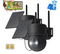 Caméra de surveillance 4G LTE d'extérieur à énergie solaire, caméra 2K avec batterie, carte SIM, caméra IP sans fil d'extérieur sans Wi-Fi, orientable à 355°/90°, avec détection PIR, lot de 2