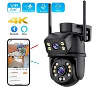 Caméra de surveillance 4K WiFi - Caméra IP dôme PTZ - Double objectif 8 MP - Zoom numérique 5x - Wi-Fi 2,4 GHz - Vision nocturne - Étanche pour une utilisation en extérieur - Prise UE