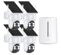 caméra de surveillance 4MP pour l'extérieur Batterie solaire Set de 4 avec HomeBase 360° panoramique avec vision nocturne couleur 2K 365 jours avec panneau solaire Caméra de surveillance sans fil