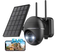 Caméra de surveillance 5 MP sans fil pour l'extérieur, à énergie solaire, PTZ 360°, batterie rechargeable, 2,4 GHz, vision nocturne couleur, détection PIR, audio bidirectionnel