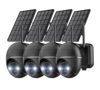 Caméra de surveillance 5 MP sans fil pour l'extérieur, solaire, PTZ 360°, batterie rechargeable, 2,4 GHz, vision nocturne couleur, détection PIR, audio bidirectionnel, 4 pièces