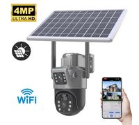 Caméra de surveillance - Caméra IP PTZ - 4 MP - WiFi - Double objectif et double écran - Panneau solaire - Pour usage extérieur - Détecteur de mouvement PIR