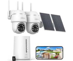 Caméra de Surveillance COOAU 4MP WiFi Solaire - 2 Caméras - Vision 360° - 64 Go Stockage