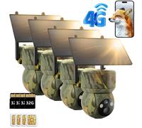 Caméra de surveillance de la faune 4G LTE à énergie solaire, 2K, 360°, PZT, avec application mobile, carte SIM, carte mémoire 32 Go, détecteur de mouvement, vision nocturne, lot de 4