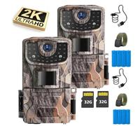 Caméra de surveillance de la faune avec détecteur de mouvement, vision nocturne 2K, 36 MP, écran couleur 2,0 pouces, LED IR 850 nm, temps d'exposition de 0,3 s, norme IP66, étanche, lot de 2