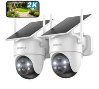 Caméra de surveillance d'extérieur COOAU 2K à batterie, rotation à 360°, Wi-Fi, vision nocturne couleur, alimentation solaire, détecteur de mouvement PIR, stockage sur le cloud/carte TF, 2 pièces